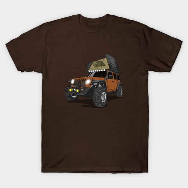 Jeep Wrangler Camp Time - Brown Jeep T-Shirt by 4x4 Sketch